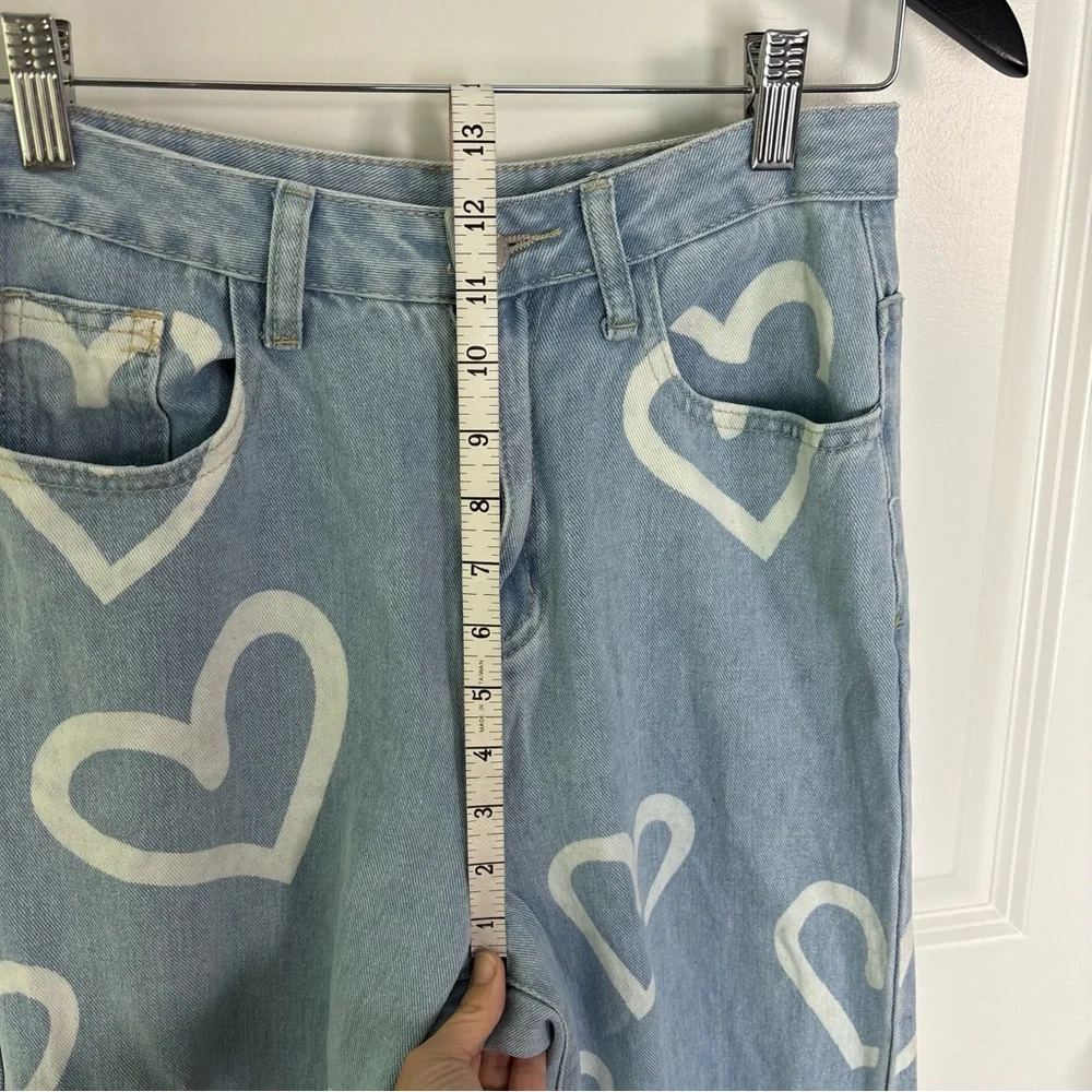 SHEIN Light Blue Heart Print Wide-Leg Jeans - Picture 4 of 7